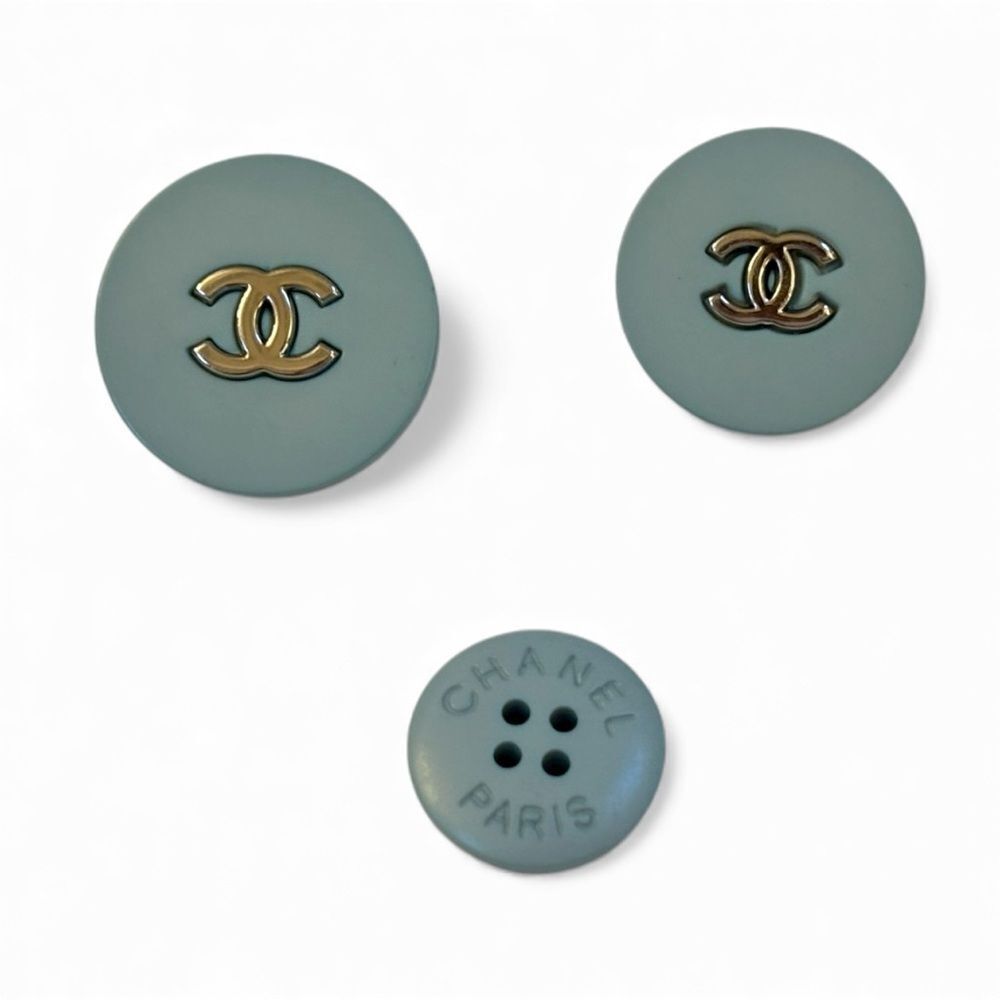 CHANEL Blue and Silver Metal CC Button Trio